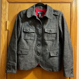 Relativity Black Button-Up Women's Jacket with Buttoned Front Pockets. 4% Wool.